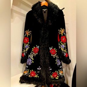 Vintage Betsy Johnson Embroidered Velvet Coat